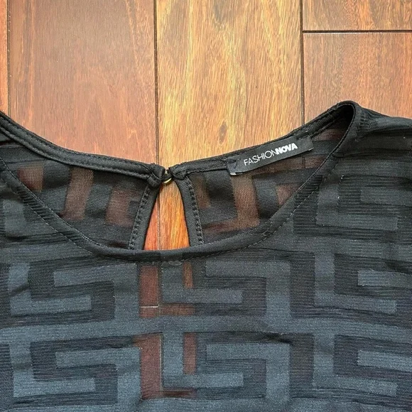 Fashion Nova Sheer Monogram Bodysuit - Picture 5 of 7